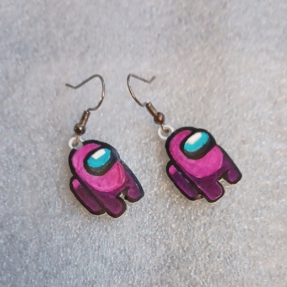 4/$40 New Pinkish Among Us Character Pair of Earrings - Hand-Made